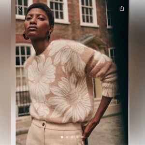 Sezane Cream and Tan Floral Sweater